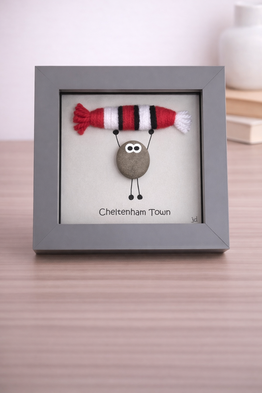 Cheltenham Town Gift for Football Fan – Handmade Pebble Art Frame – Supporter Decor - Unique Keepsake