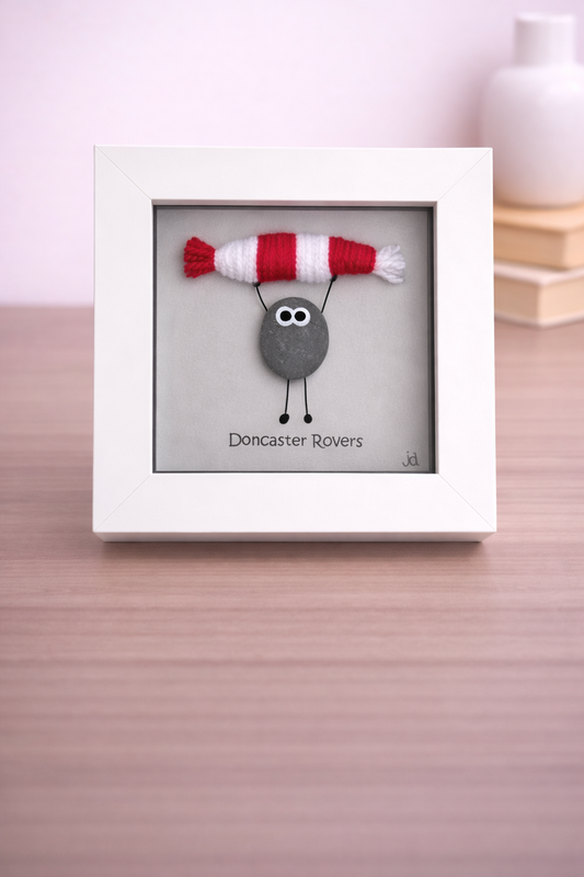 Doncaster Rovers Gift for Football Fan – Handmade Pebble Art Frame – Supporter Decor - Unique Keepsake