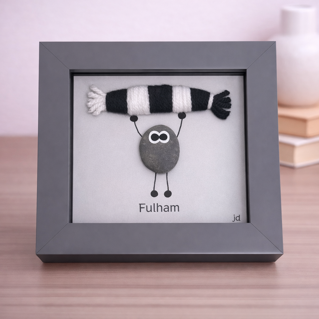 Fulham Gift for Football Fan – Handmade Pebble Art Frame – Supporter Decor - Unique Keepsake