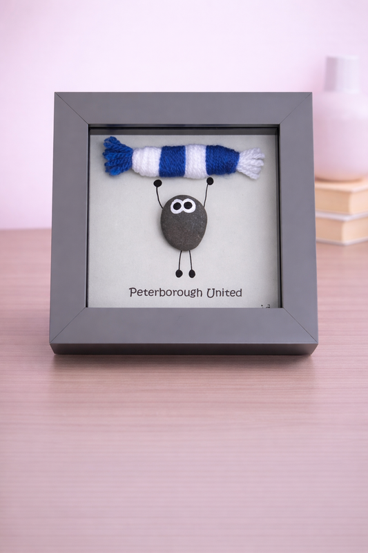 Peterborough Gift for Football Fan – Handmade Pebble Art Frame – Supporter Decor - Unique Keepsake