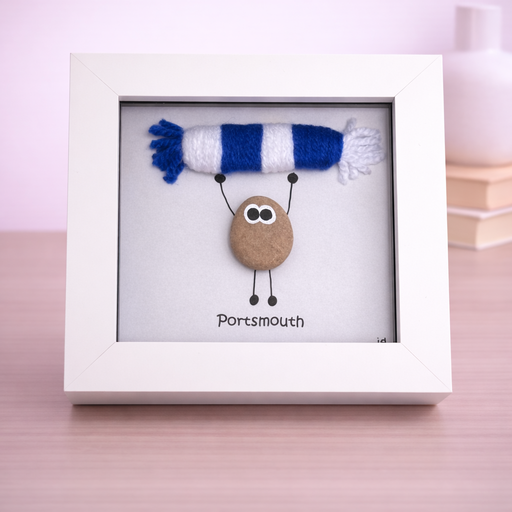 Portsmouth Gift for Football Fan – Handmade Pebble Art Frame – Supporter Decor - Unique Keepsake